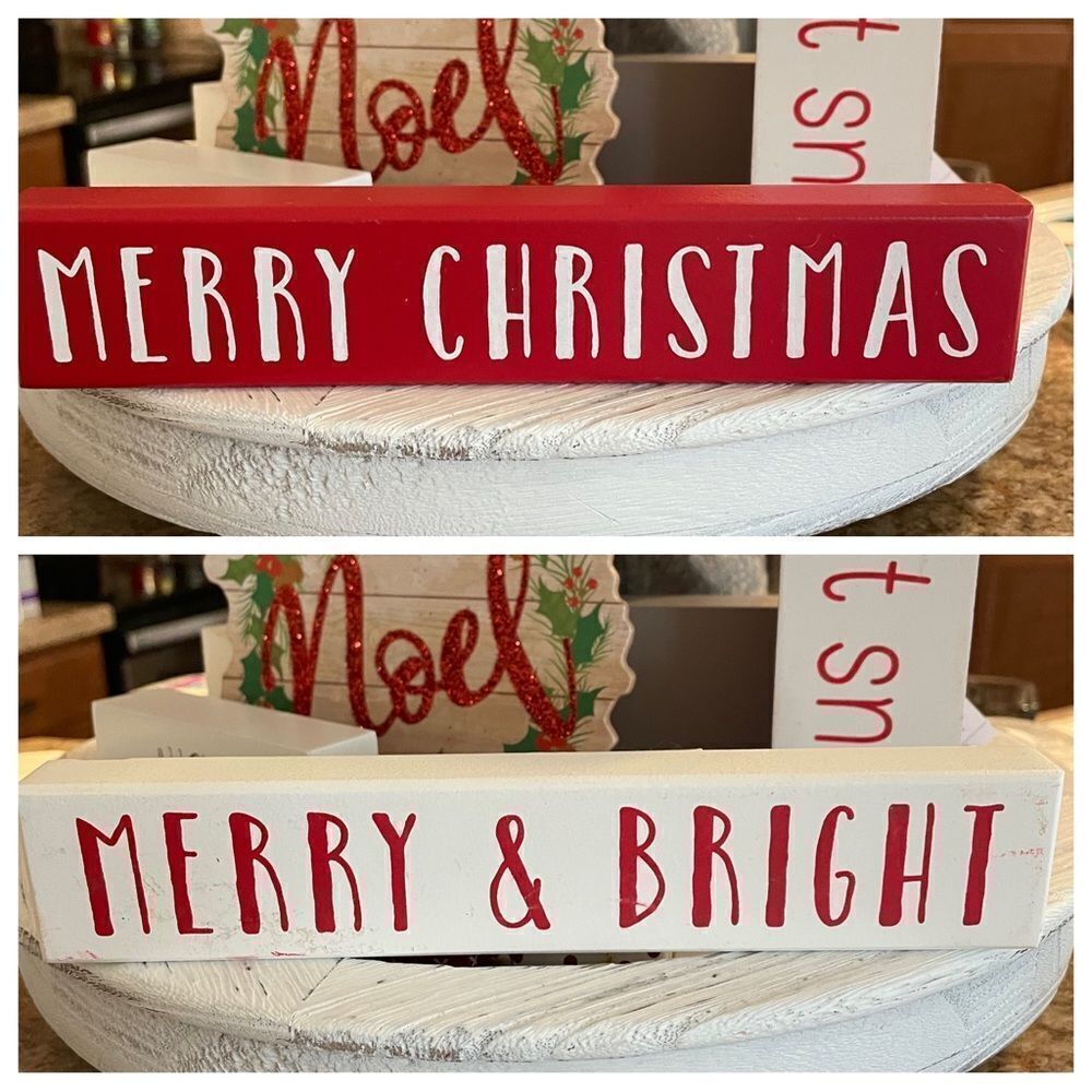 MERRY‎ CHRISTMAS, MERRY & BRIGHT WOODEN TIER TRAY HOLIDAY DECOR